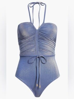 Zimmermann Women's Blue Wylie Metallic Halter Neck One-Piece Swimsuit